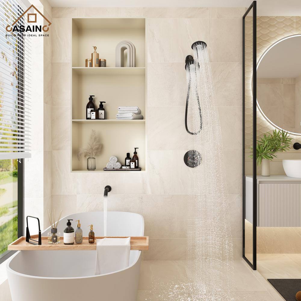 Matte Black Dual Head Rain and Mist Shower Faucet Set