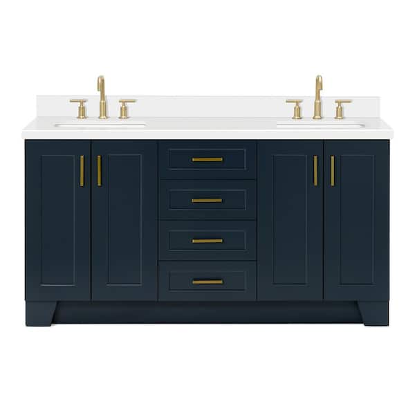 Taylor 66 in. W x 22 in. D x 36 in. H Double Sink Freestanding Bath Vanity in Midnight Blue with Pure White Quartz Top
