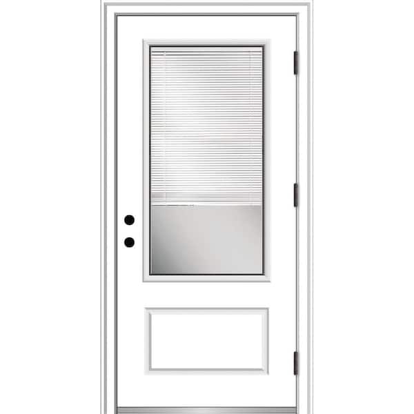 36 in. x 80 in. Internal Blinds Left-Hand Outswing 3/4-Lite Clear Primed Fiberglass Smooth Prehung Front Door