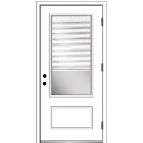 MMI Door 36 in. x 80 in. Internal Blinds Left-Hand Outswing 3/4-Lite Clear Primed Fiberglass Smooth Prehung Front Door