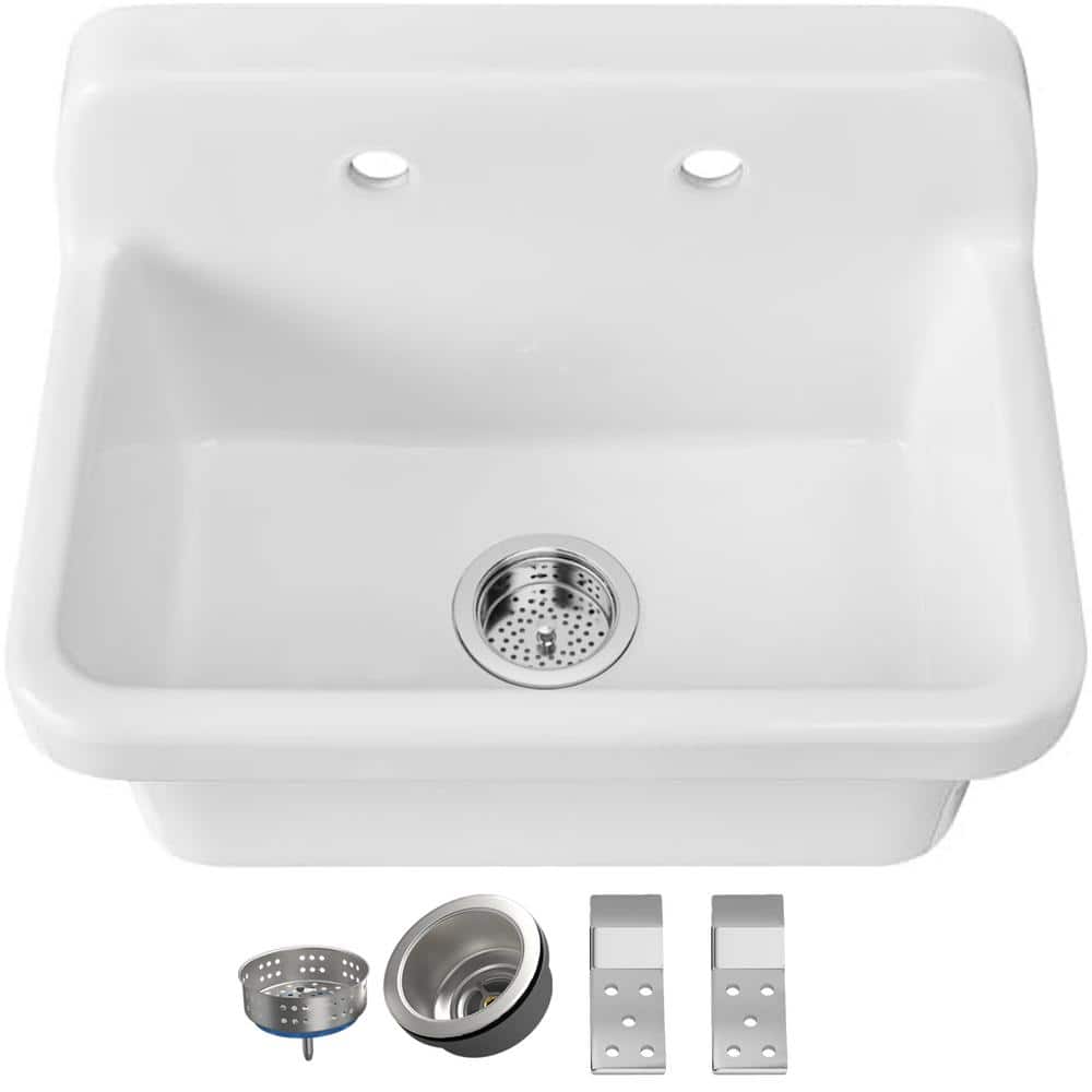 Farm Style 24 in. Wall Hung Fireclay Vitreous China Rectangular White Bathr