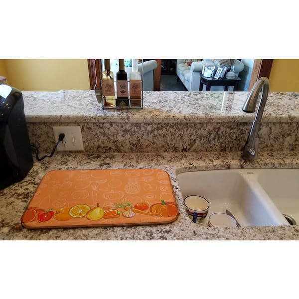 Caroline's Treasures 14 in. x 21 in. Multicolor Fruits and Vegetables in Orange Dish Drying Mat