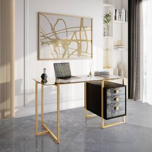 55.91 in. W Gold Computer Desk with Storage