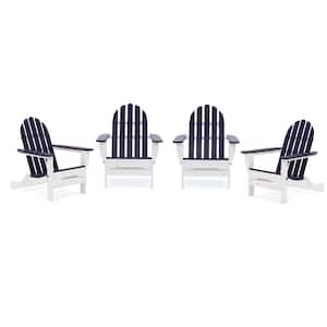 Icon White and Navy 4-Piece Plastic Adirondack Chair Patio Seating Set