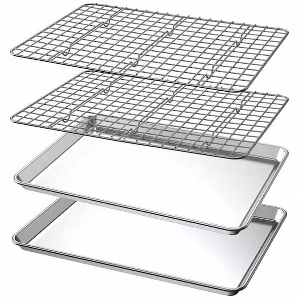 Natural Aluminum Collection 4-Pieces Set 13.6 in. Pizza Baking Sheet with Stainless Steel Rack Non Toxic Recycled
