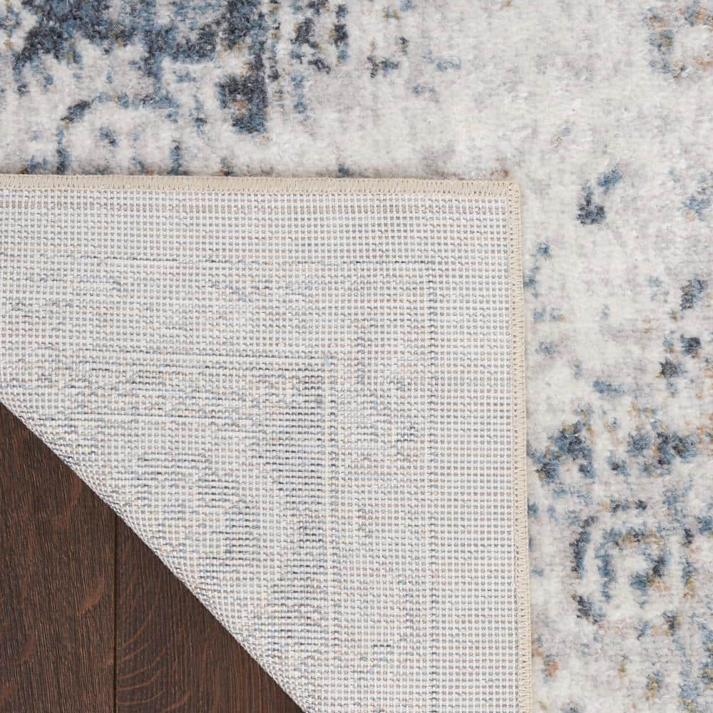 Ivory Blue Floral Synthetic 8' x 10' Washable Rug