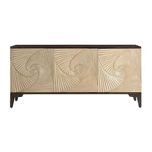 Ogallala Distressed Brown and Tan Wood Top 70 in. Credenza with 3-Doors Fits TV's up to 65 in.