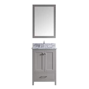 Caroline Madison 25 in. W Bath Vanity in Cashmere Gray with Granite Vanity Top in Arctic White with Sq. Basin and Mirror