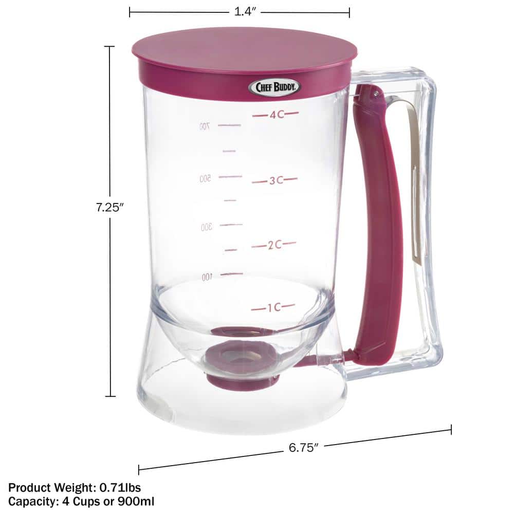 Purple 4-Cup Plastic Pancake Batter Dispenser with Squeeze Handle