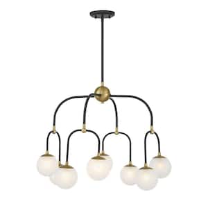 Couplet 8-Light Matte Black with Warm Brass Accents Chandelier with Frosted Glass Shades