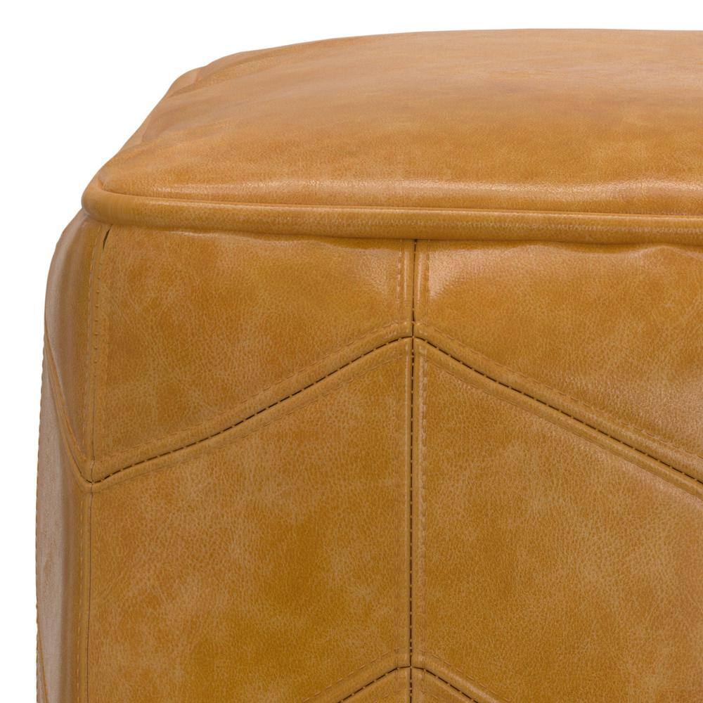 Brown Genuine Leather Chevron Pattern Square Pouf