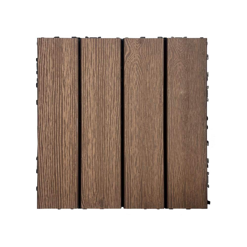 11.8 in. x 11.8 in. Light Coffee Square Wood-Plastic Composite Interlocking