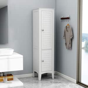 15 in. W x 15 in. D x 63 in. H White Bathroom Linen Cabinet with 2-Shutter Doors and 5-Tier Shelves