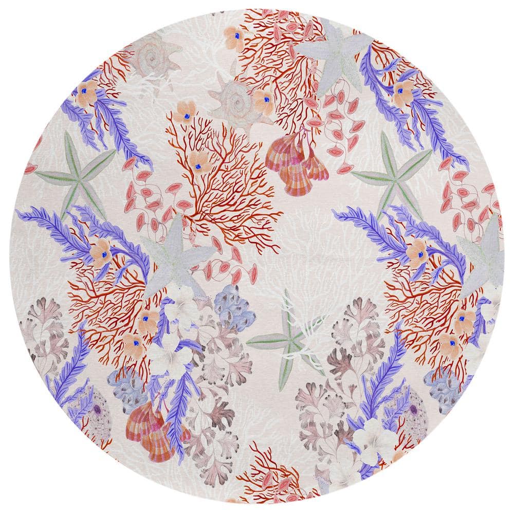 Surfside Ivory 8 ft. x 8 ft. Geometric Indoor/Outdoor Area Rug