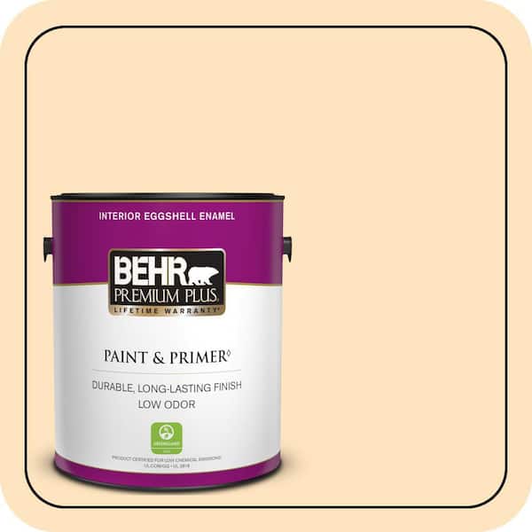 BEHR PREMIUM PLUS 1 gal. #320C-2 Cream Yellow Eggshell Enamel Low Odor Interior Paint & Primer