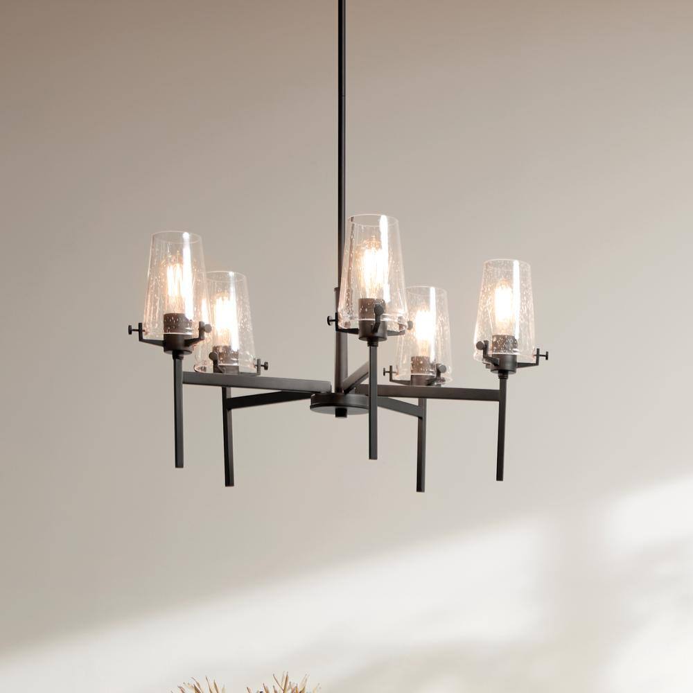 Alton Black 5-Light Chandelier with Clear Seeded Glass