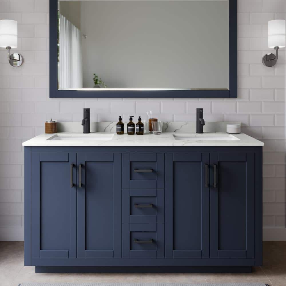 Miranda 60 in. W x 22 in. D x 33.75 in. H Double Bath Vanity in Dark Blue with Giotto Quartz Top and 58 in. Mirror price history on PriceWatchPro