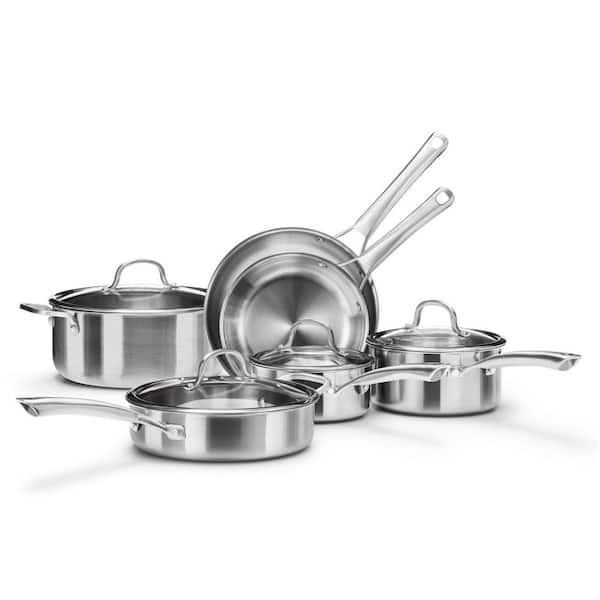 Tri-Ply Stainless Steel Cookware Set, 10-Piece with 6.1QT Stock Pot, Induction, Includes Frying Pans and Saucepans