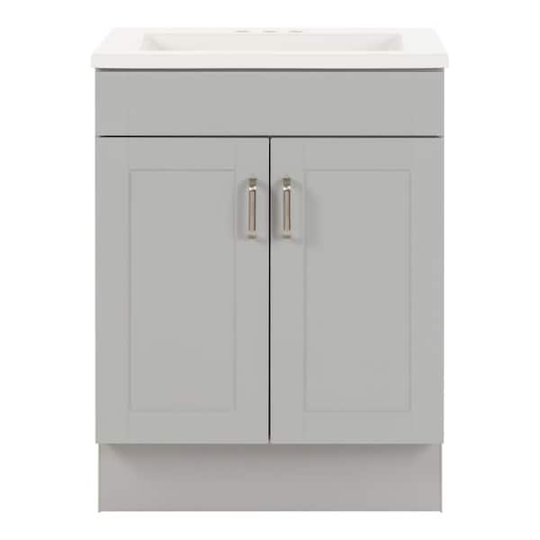 Glacier Bay Penford 25 in. W x 19 in. D x 33 in. H Single Sink Freestanding Bath Vanity in White with White Cultured Marble Top
