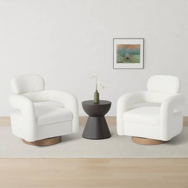 Bayville Modern 29" Wide Sherpa Fabric Barrel Accent Chairs with 360° Swivel in Cream (Set of 2)