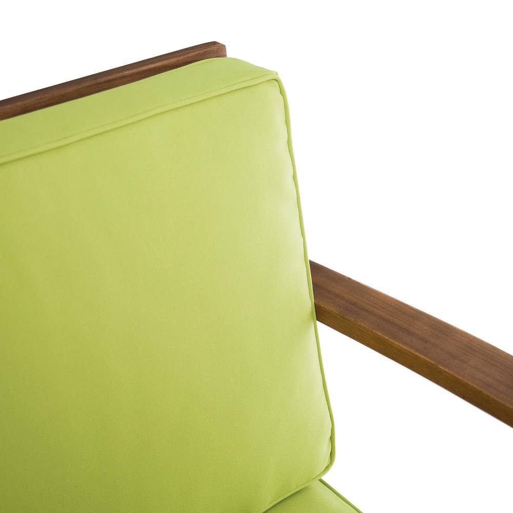 Teak Brown 2-Seater Acacia Wood Chat Set with Green Cushions