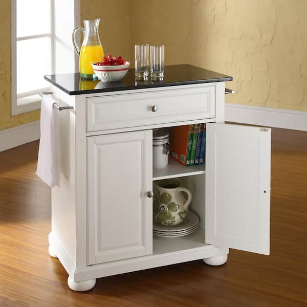 Alexandria Stone Top Portable Kitchen Island/Cart White/White