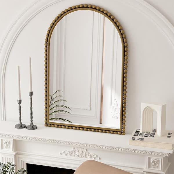 Gold 23.62 in. W x 35.43 in. H Art Deco Arch Iron Framed Mirror Wall Mirror Wall Decor Mirror