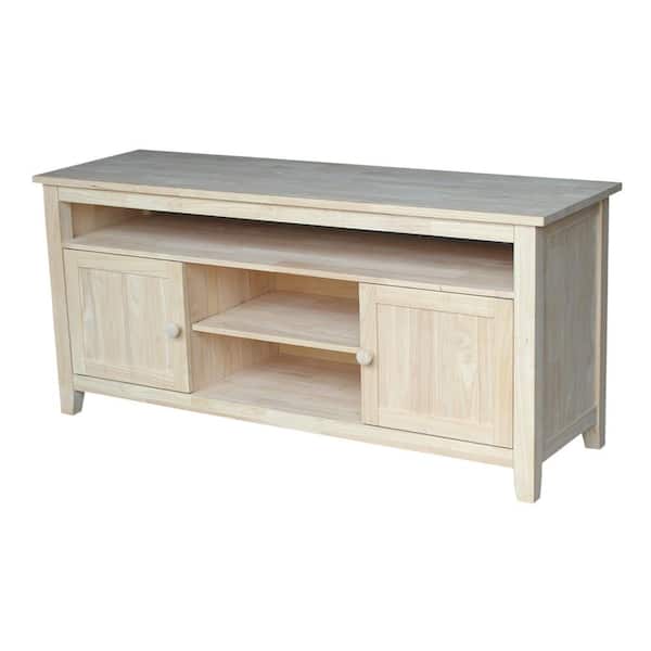 International Concepts 57 in. Unfinished Wood TV Stand Fits TVs Up to 60 in. with Storage Doors