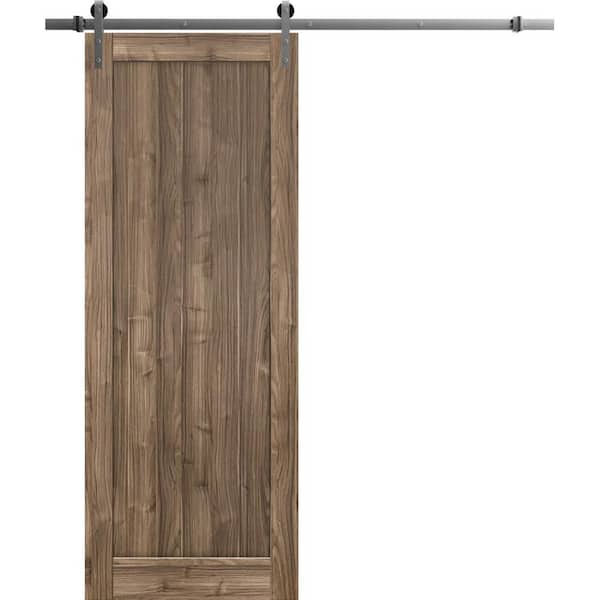 Sartodoors 42 in. x 96 in. 1 Panel Walnut Solid MDF Sliding Barn Door with Hardware Kit