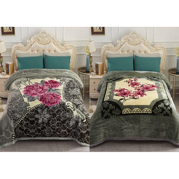NC Plush Fleece Blanket For Bed,Lightweight Soft Black Red Floral Blanket,Queen  75x91 