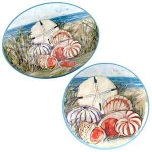 14 in. Seacoast 2-Piece Multi-Colored Melamine Platter Set