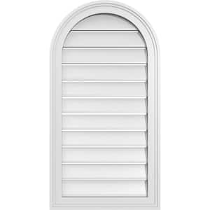 18 in. x 34 in. Round Top White PVC Paintable Gable Louver Vent Functional