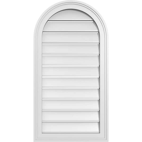 Ekena Millwork 18 in. x 34 in. Round Top White PVC Paintable Gable Louver Vent Functional