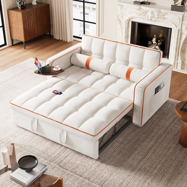 Reviews for JASIWAY 33.1 in. Off White Folding Technological Velvet Sofa Bed Pg 1 The Home Depot