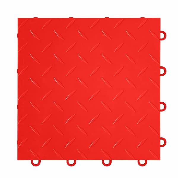 IncStores Nitro Diamond 3/8 in. Garage Tiles, Victory Red, 12 in. x 12 in., 52-Pack, Covers 52 sq. ft., Interlocking Floor Tiles