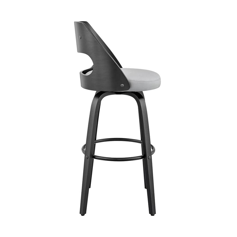 Julius 26" Gray Faux Leather & Black Metal Swivel Counter Stool