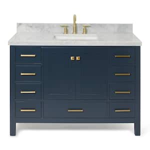 Cambridge 49 in. W x 22 in. D x 36 in. H Vanity in Midnight Blue with Carrara White Marble Top