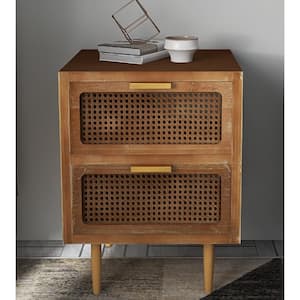 Farmhouse 2-Drawer Brown Woven Front Nightstand 24.4 in. H x 18 in. L x 15 in. W