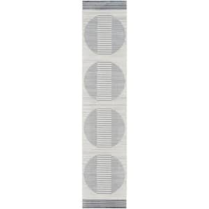 Astra Machine Washable Ivory Blue 2 ft. x 10 ft. Linear Contemporary Kitchen Runner Area Rug