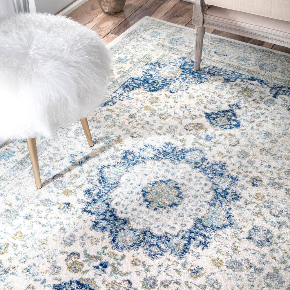 Blue Reversible Synthetic Persian Style Runner Rug, 2' 6" x 10'