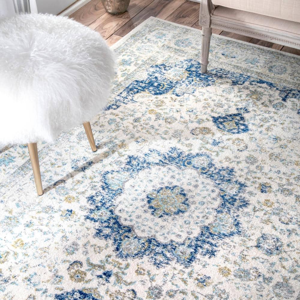 Easy-Care Vintage Persian Blue Synthetic Oval Area Rug, 3' x 5'