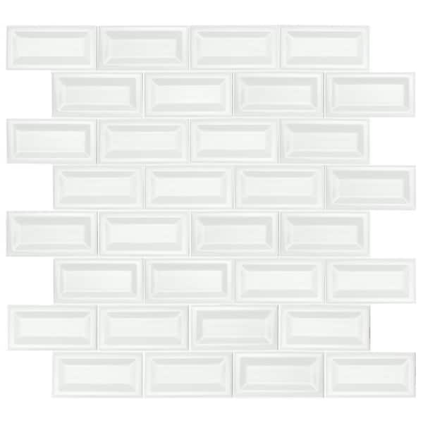 Ivora White Glossy Inverted Beveled 3 in. x 6 in. x 0.33 in. Glossy Ceramic Wall Tile (10.648 sq. ft./Case)