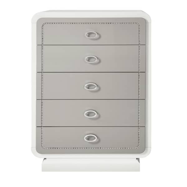Acme Furniture Allendale 5-Drawers Ivory and Latte High Gloss Chest of Drawers