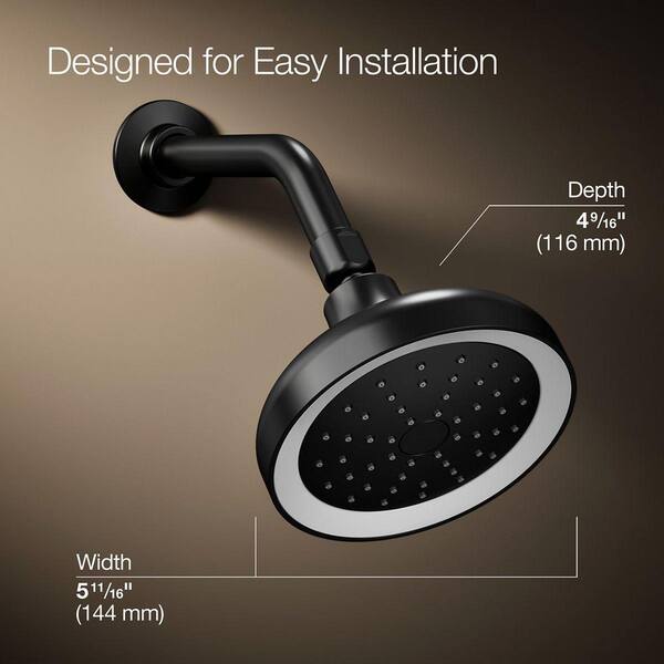 KOHLER Arise 1-Spray Pattern 5.6875 in. Lighted Wall Mount Fixed Shower Head in Matte Black