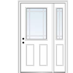 51 in. x 81.75 in. PIM 1/2-Lite 2-Panel Right-Hand Classic Primed Fiberglass Smooth Prehung Front Door w/ Left Sidelite