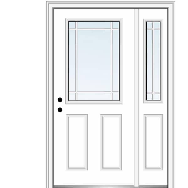 MMI DOOR 53 in. x 81.75 in. PIM 1/2-Lite 2-Panel Right-Hand Classic Primed Fiberglass Smooth Prehung Front Door w/ Left Sidelite