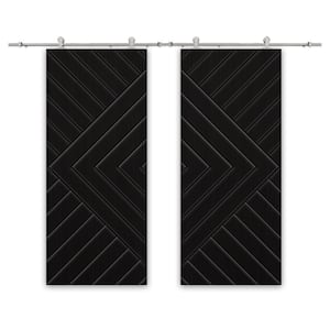 Chevron Arrow 48 in. x 84 in. Fully Assembled Black Stained MDF Double Sliding Barn Door With Hardware Kit