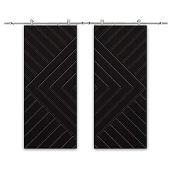 CALHOME Chevron Arrow 84 in. x 84 in. Fully Assembled Black Painted MDF Double Sliding Barn Door With Hardware Kit