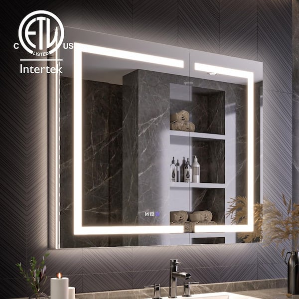 42 in. W x 36 in. H Rectangular Aluminum Recessed/Surface Mount LED Lighted Medicine Cabinet with Mirror, Defogger & USB