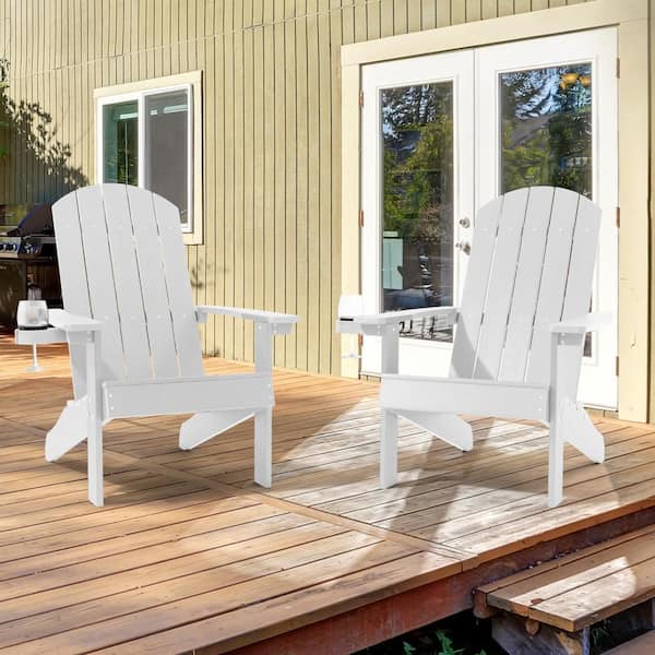 Sonkuki White Plastic Weather-Resistant Adirondack Chair with Cup Holder (2-Pack)